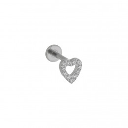 Piercing Labret Titânio Coração Vazado com Pedras - 8 mm 
